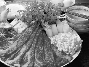 dishes, cooking, mushroom, vegetables, meat