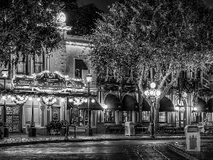 Disneyland, California, illuminated, Street, Houses