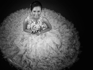 White, young, bouquet, marriage, lady, Dress, Flowers