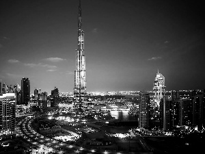 Burj Khalifa, United Arab Emirates, light, City at Night, Night, Dubaj