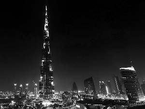 Dubai, night, Khalifa, fragment, Burj