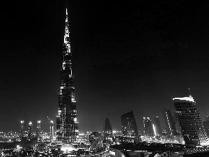 Dubai, night, Khalifa, fragment, Burj