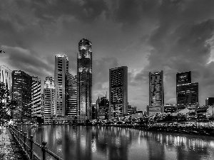 Singapur, Town, Dusk, skyscrapers