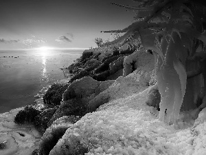 icicle, rocks, sun, ice, Coast, east, winter