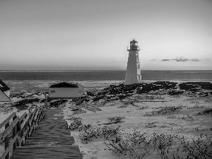 Houses, maritime, sun, Stairs, Lighthouse, east, winter