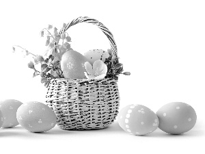 eggs, basket, Easter, decoration, Flowers, color