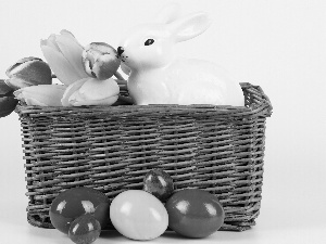 basket, porcelain, easter, eggs, Tulips, rabbit
