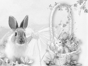 eggs, basket, Easter, Rabbit, composition