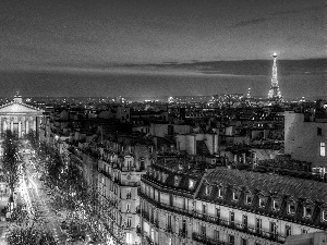 Eiffla, panorama, night, tower, Paris