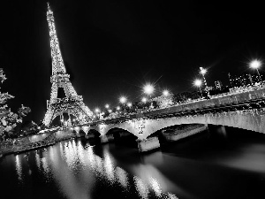 Paris, tower, Eiffla, night