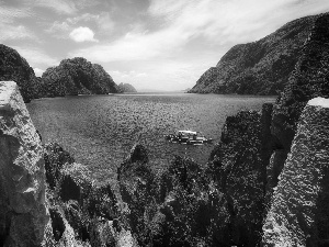 rocks, sea, Palawan, Mountains, Boat, El Nido, Philippines