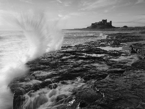 Castle, sea, England, Bamburgh