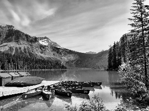 lake, Kayaks, esmerald, Canada, Mountains, Platform