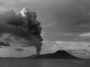 sea, smoke, explosion, volcano