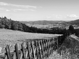 Mountains, Meadow, Fance, forest