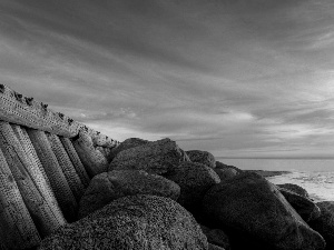 sea, Stones, Fance, breakwater