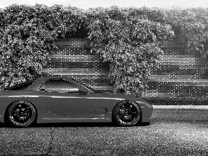 green, Mazda RX7, fence