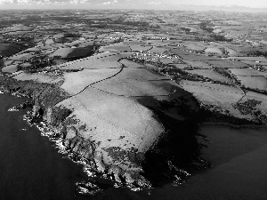 Coast, Cliffs, field, sea