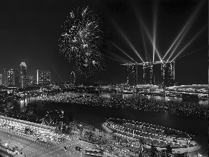 fireworks, panorama, town