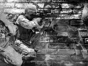 eagle, soldiers, flag, wall, Glasses, brick