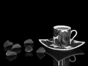 cup, roses, flakes, coffee