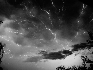 clouds, Lightning, flash, thunderbolt