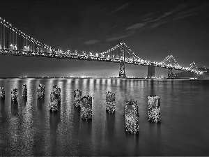 San Francisco, bridge, Golden Gate, Floodlit