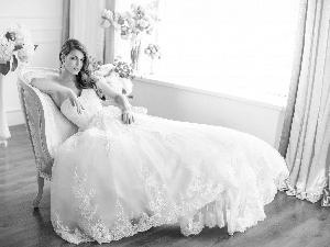 Dress, Women, Armchair, Flowers, wedding, young lady