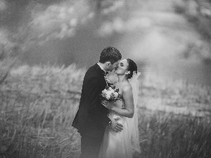 bunch, young, kiss, marriage, Steam, Flowers, blur