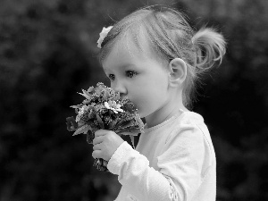 flowers, girl, bouquet