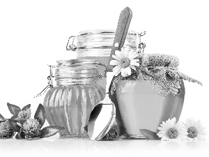 Flowers, honey, Jars