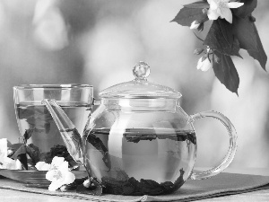 tea, cup, Flowers, jug