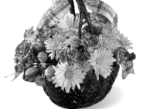 wicker, bouquet, flowers, basket