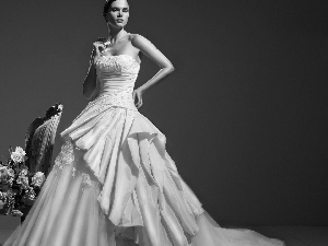 Flowers, young lady, White, Dress, Women