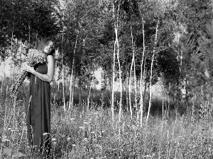 Flowers, Meadow, Women