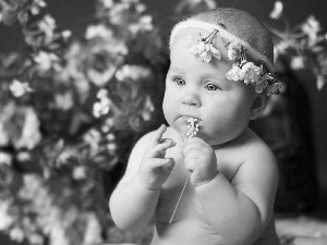 Flowers, girl, wreath