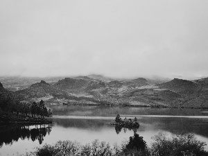 Fog, Mountains, lake