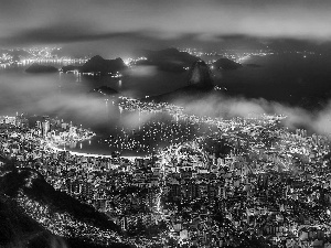 Fog, Town, Mountains