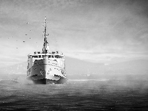 Fog, Ship, sea