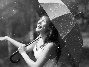 girl, Rain, forest, Umbrella