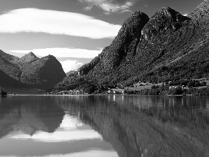 lake, Mountains, forest, Oldenvatnet