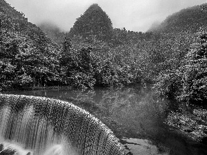 forest, Mountains, River, waterfall, China