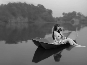 forest, rocks, Lodz, River, girl