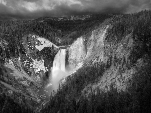 forest, Mountains, waterfall