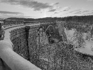 winter, bridge, forest, large