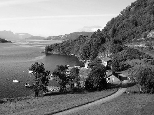 forested, The Hills, Houses, Way, Hardangerfjord