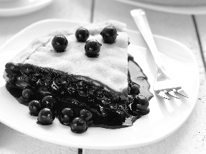 fork, plate, black, currant, cake