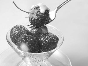 strawberries, fork