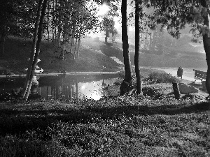 fountain, Przebijające, luminosity, ligh, flash, Pond - car, Park, sun