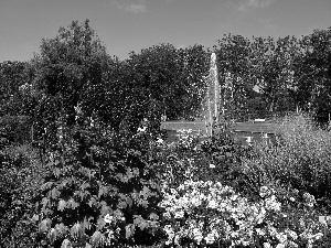 fountain, Park, Flowers